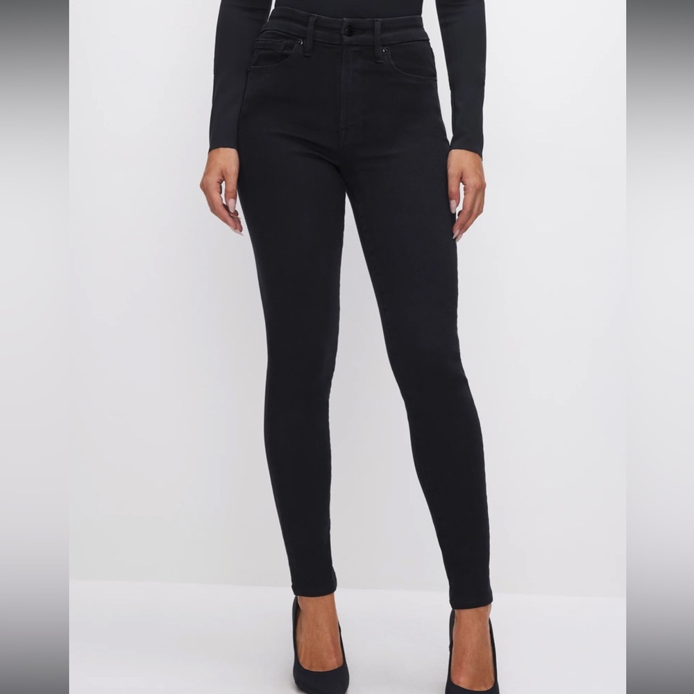 Good American always fits good legs skinny jeans in black size 6-12